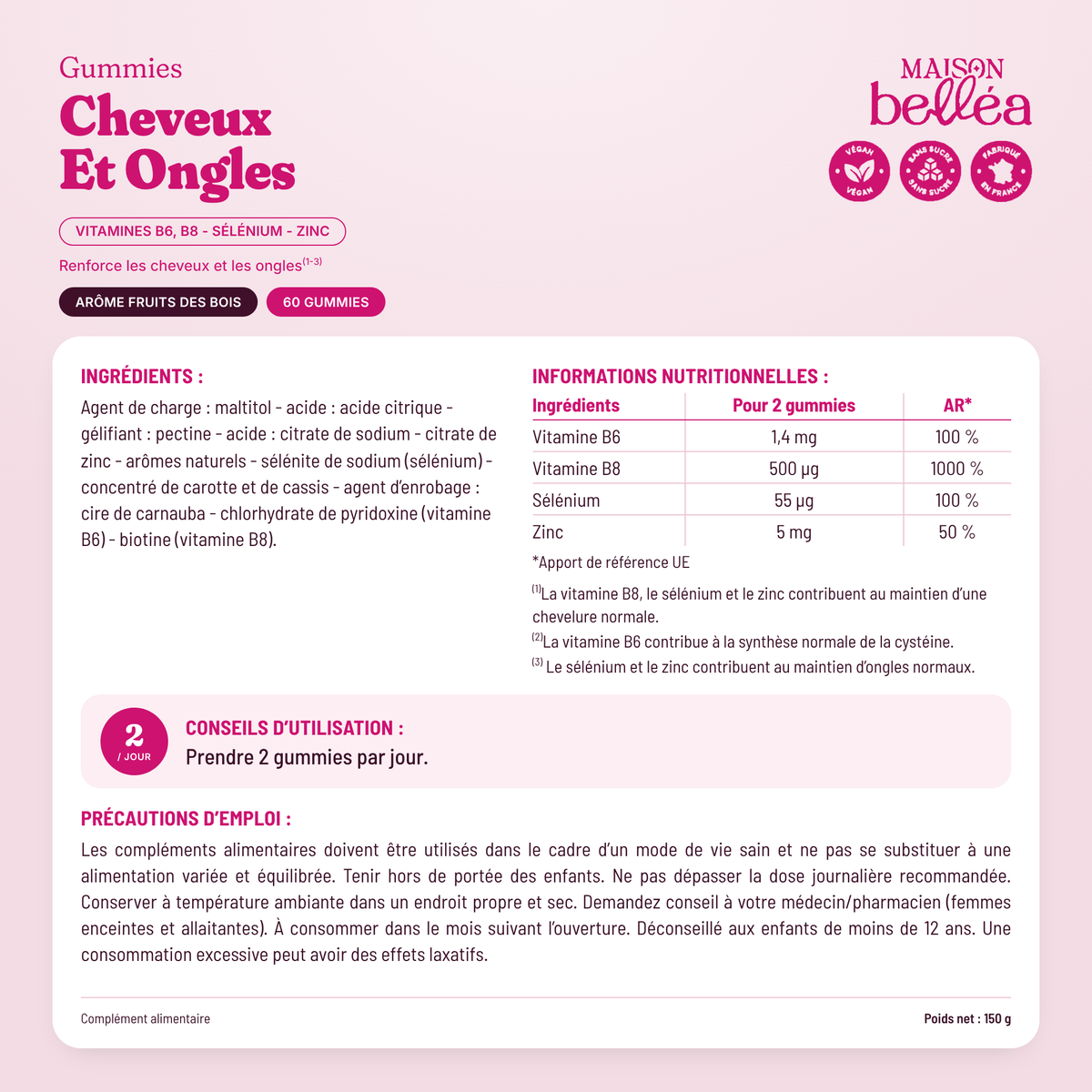 Composition des gummies Cheveux et Ongles pour 2 gummies