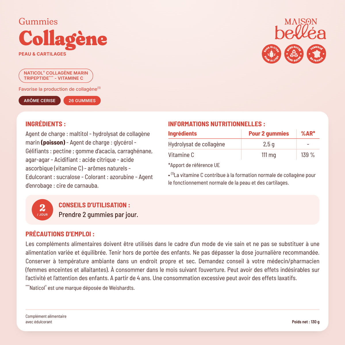 Composition des gummies Collagène marin pour 2 gummies